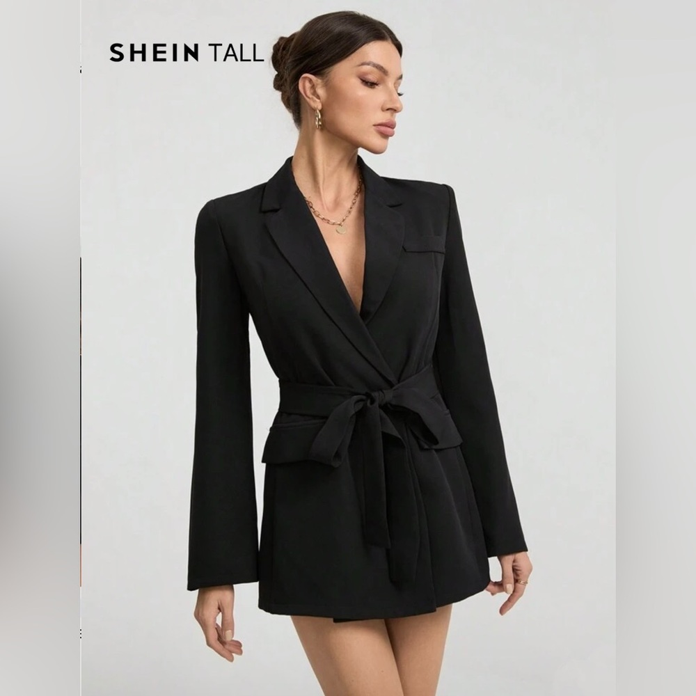 SHEIN Tall | Black Tie-Waist Blazer
